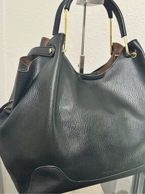 Sondra Roberts Black Leather Shoulder Bag with Gold Hardware